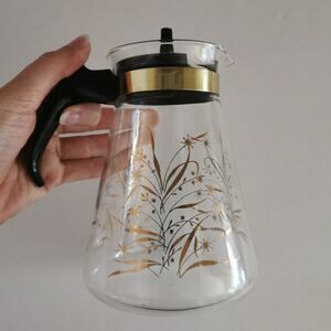 Vintage Pyrex Glass Carafe Gold Wheat Atomic Starburst MCM Retro Coffee Tea Pot
